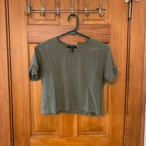 Forever 21 Green Fitted Crop Top Short Sleeve